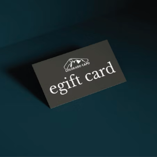 Black e-gift card with 'Colorado Capo' logo on a dark background